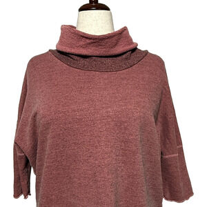James Perse Sweatshirt 3 Large Red Standard Melange Cropped Funnel‎ Neck Beachy